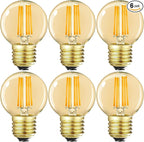 LEOOLS Dimmable G16.5 LED Bulbs,E26 Edison LED Light Bulbs,6W Equal 60 Watt Light Bulb,600lm,Amber Warm White 2700K,Globe Light Bulb for Pendant,Vintage LED Filament Edison Bulb With Decorative,6Pcs