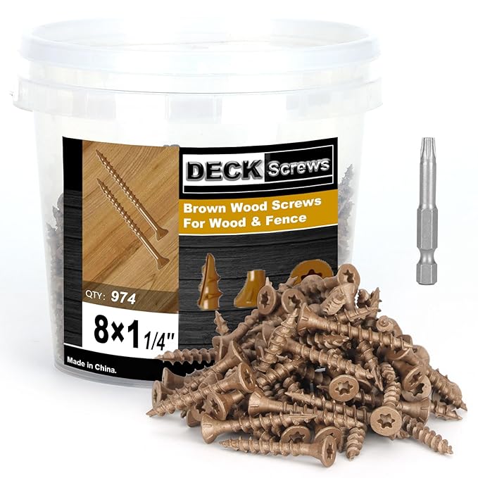 Deck Screws #8 x 1-1/4’’, T25 Star Torx Drive Flat Head Wood Screws, Brown, 5lb