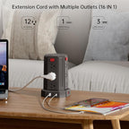 Power Strip Surge Protector, 10 Ft Extension Cord with 12 AC Multiple Outlets 4 USB (1 USB C), SMALLRT Power Tower Desktop Charging Station (Black, 10 FT PD20W)