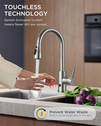 FORIOUS Touchless Kitchen Faucet with Pull Down Sprayer, Brushed Nickel Hands-Free Smart Motion Sensor Sink Faucet Single Handle Contemporary, Suitable for Farmhouse Laundry Camper RV Bar