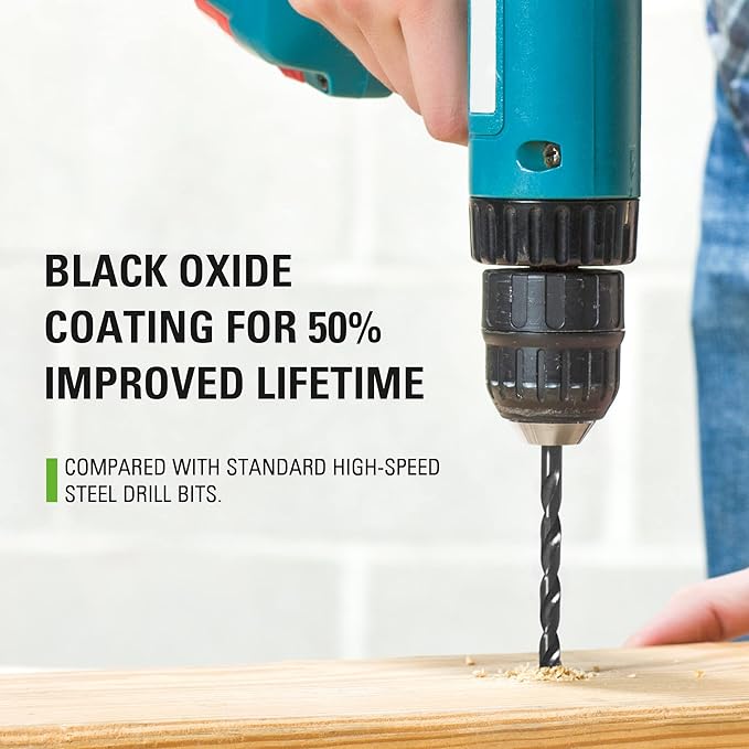Greenworks 90 Piece Black Oxide Drilling and Driving Bit Set with Modular Case for Wood, Metal, Plastic, and Masonry,3X Longer Life,135° Split Point,Precision-Milled