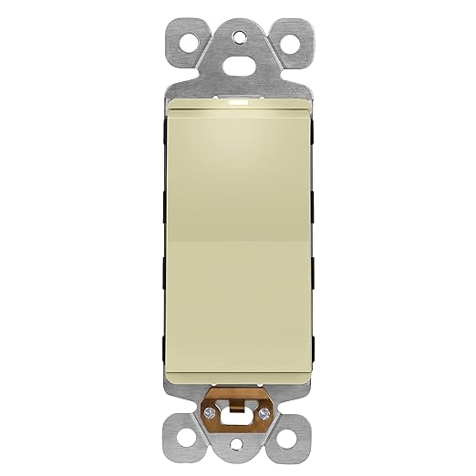 LIDER Minimalist Design Matte Finish Lighted Decorator Switch, Frameless Paddle Light Switch with Locator Light, Grounding Screw, 15A 125V, UL Listed, LS15-1P-I, Ivory