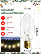 50 Pack C9 Christmas Replacement Bulbs, 7W Clear Incandescent Bulbs for Outdoor String Lights, Clear Night Light Bulbs for Porch, Patio, Garden, Wedding Decor, Warm White, E17 Intermediate Base