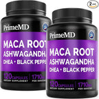 6-in-1 Organic Maca Root & Ashwagandha Capsules 1710mg w/DHEA & Black Pepper Fruit Extract - Maca Root Capsules for Women & Men - Energy, Mood, and Bone Support Supplement, 240 Capsules (2 Pack)