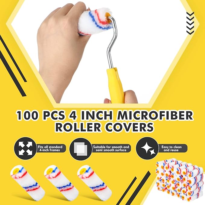 Leumoi 100 Pcs Paint Roller Covers 1/2 x 4 Inch Microfiber Paint Roller Covers Paint Brush Cover Small Roller Nap Mini House Painting Supplies for Painting Wall DIY Household Tool (Red Blue)