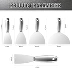 Fishark Putty Knife, 5 Pcs Putty Knife Set, 2" 3" 4" 6" 8" Stainless Steel Scraper, Spackle Knife, Wallpaper Scraper Paint Scraper Tool for Drywall Repair, Removing Wallpaper, Mud, Applying Plaster
