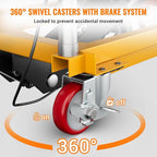 Hydraulic Lift Table Cart, 1100 LBS Capacity 35.4 in Lifting Height, Manual Single Scissor Lift Table with Locking Wheels and Non-Slip Pad, Hydraulic Scissor Cart for Material Handling