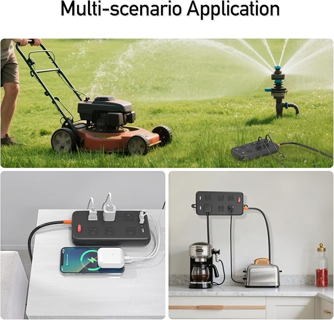 Outdoor Power Strip Weatherproof, KPQ IPX6 Waterproof Surge Protector with 6 Wide Outlets, 2 USB A and 2 USB C, 6FT Heavy Duty Extension Cord for Home, Office, Dorm, Patio, FCC UL Listed