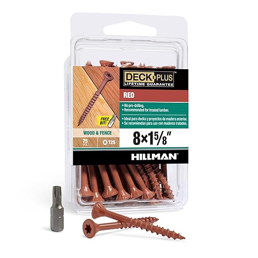 Deck Plus 1-5/8 Inch Epoxy Coated Exterior Wood and Fence Screws #8 x 1-5/8" Torx/Star Drive Included Coarse Thread, Outdoor Rust Resistant Decking Screw, Red, 75 Pieces | 42597