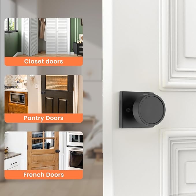 Haidms Matte Black Dummy Door Knobs, Half No-Turning Dummy Knob for Closet Doors, Zinc-Alloy Single-Sided Door Locks (6 Pieces/3 Pairs)