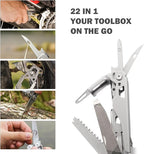 Multitool Stainless Steel Multi-Tool Pliers 22-in-1 with Safety Locking, Pocket Knife, Bottle Opener, EDC Equipment With Pocket Clip for Survival, Camping, Hunting and Hiking.
