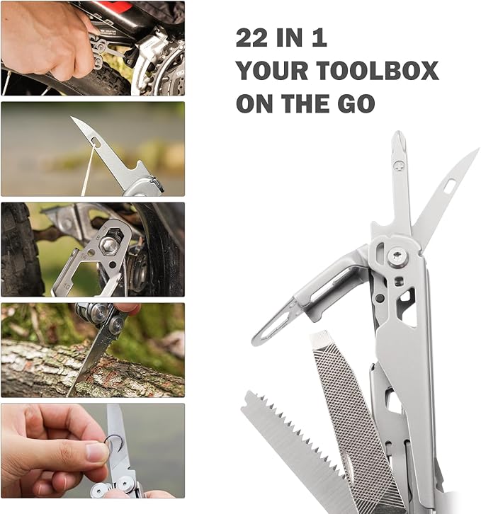 Multitool Stainless Steel Multi-Tool Pliers 22-in-1 with Safety Locking, Pocket Knife, Bottle Opener, EDC Equipment With Pocket Clip for Survival, Camping, Hunting and Hiking.