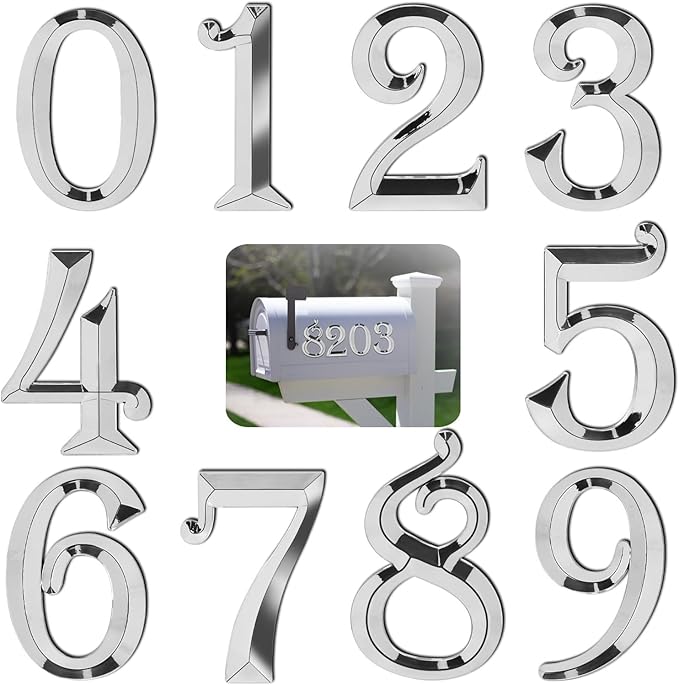 10Pcs Mailbox Numbers for outside 0-9, 2.75 inch 3D Self Adhesive Street Address House Door Numbers Signs for Apartment,Office,Cars,Mailboxes (Silver)