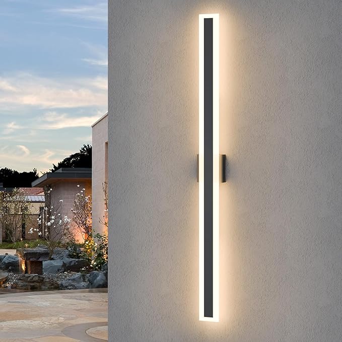 LamQee 47.2 Inch Long Outdoor Wall Lights Modern Exterior Lighting Fixtures for House, Waterproof 3000K 38W 1900LM LED Linear Outdoor Wall Sconces Lighting for Porch Patio Garage Door Yard Indoor