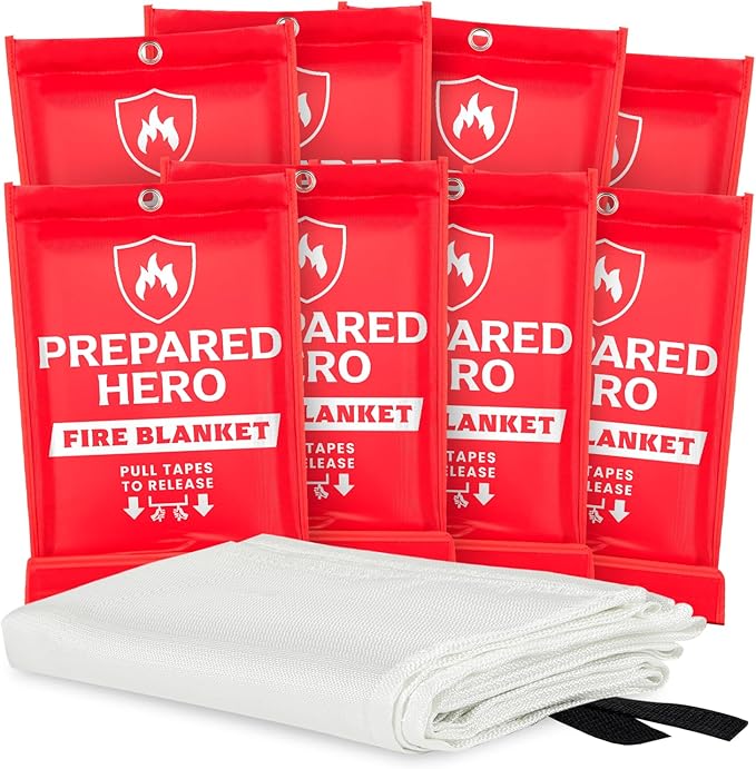 Prepared Hero Emergency Fire Blanket - 8 Pack - Fire Suppression for Kitchen, 40” x 40” Fiberglass Fire Blanket for Home