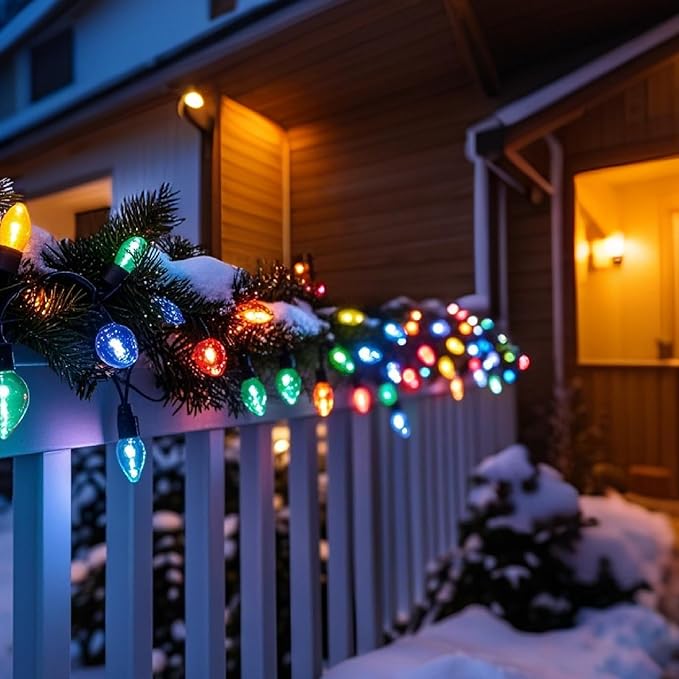 25 Pack C7 Multicolor Christmas Replacement Bulbs,C7 E12 Candelabra Base,Vintage Ceramic Glass Lights,120V 5W Incandescent Night Light Bulbs for Patio, Roofline, Garden, Wedding, Party Decorations