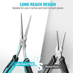 DURATECH 2PCS 7" Long Reach Needle Nose Pliers Set, Long Nose Pliers & Bent Nose Pliers, Small Needle Nose Pliers for Jewelry Making, Wire Wrapping, Wire Bending and Object Gripping on Narrow Space