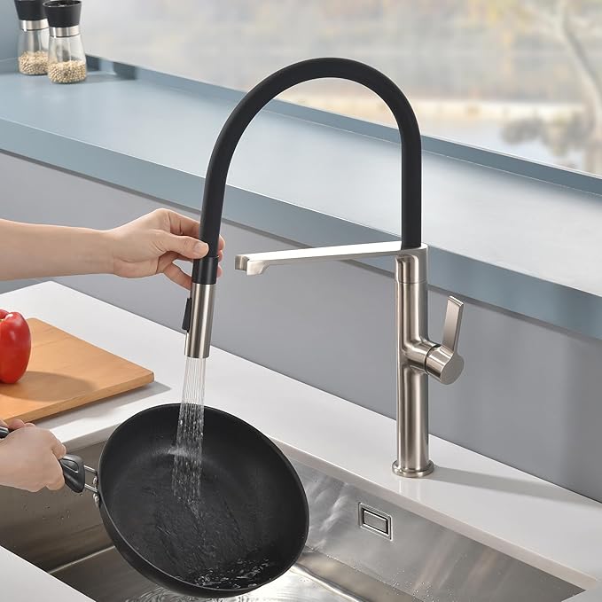 SUMERAIN Deck Mounted Kitchen Faucet with Pull-Down Sprayer, Dual Spray Mode Kitchen Sink Faucet in Brushed Nickel