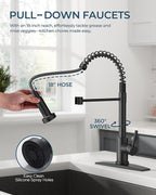 FORIOUS Black Kitchen Faucet with Pull Down Sprayer, Stainless Steel Single Handle Classic Spring Commercial Sink Faucet for Laundry & Utility Room RV Camper Bar Farmhouse