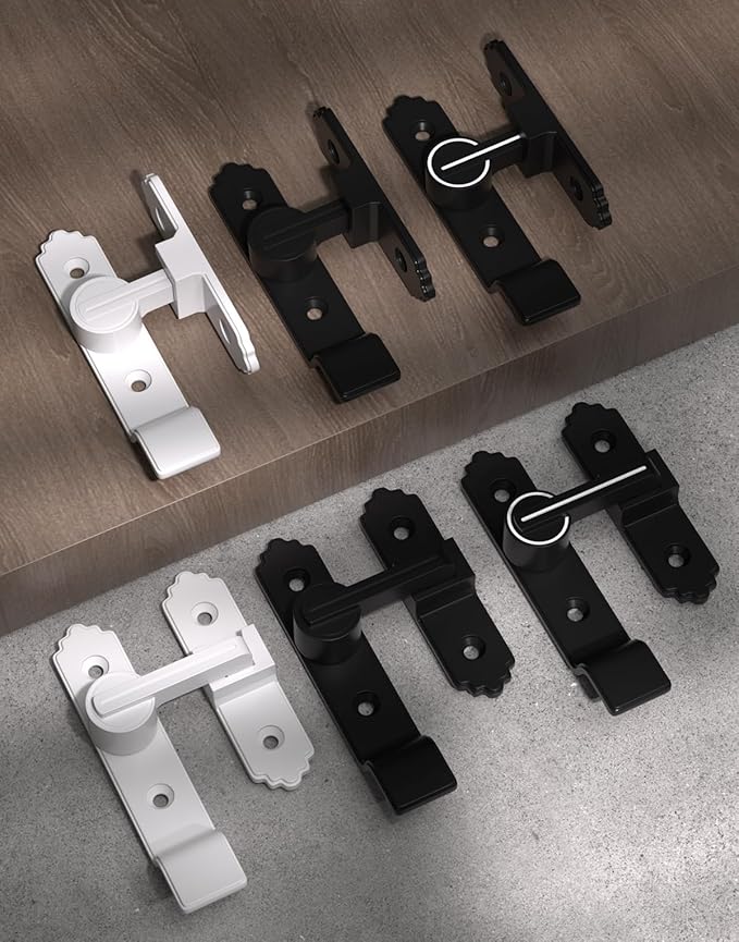 180 Degree White Barn Door Lock, Flip Gate Latch with Handle, Heavy Sliding Door Latches, Door Security Sliding Latch Lock for Cabinets, Bathroom, Garden, Window, Garage