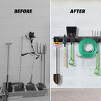 AIRTOON Garage Tool Organizer, 48 Inch Garage Organizer Wall Mounted Storage System with 9 Hooks, Max Load 500lbs Garage Storage for Garden Tools, Shovels, Trimmers, Hoses