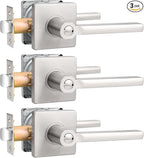 Probrico Privacy Door Handle Interior Heavy Duty Square Brushed Nickel Door Knobs for Bedroom Bathroom Reversible Keyless Door Lever Satin Nickel, 3 Pack