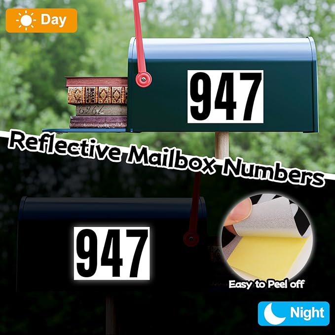 Reflective Number Stickers, 4 Sets 4 Inch Vinyl Waterproof Black Mailbox Numbers for Outside, Strong Self-Adhesive House Numbers Decals for Mailbox Door Signs Trucks