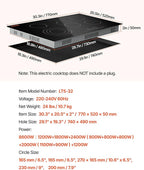 VEVOR Built in Electric Stove Top, 30 inch 4 Burners Ceramic Cooktop, 240V Glass Radiant Cooktop with Sensor Touch Control, Timer & Child Lock Included, 9 Power Levels for Simmer Steam Slow Cook Fry