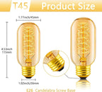 T45 Edison Bulbs 40W, 6 Pack Dimmable Retro Bulbs, 110V-130V, E26 Base Dimmable Decorative Antique Filament Bulbs, Amber Glass, 2200K Warm Yellow Incandescent Bulbs for Home Lighting Decor