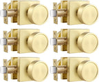 Haidms Gold Passage Door Knobs Interior, Zinc Alloy Brushed Gold Closet Door Knobs, Heavy Duty Round Brushed Brass Doorknobs for Hall Closet,Hallway(6 Pack)