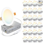 LVWIT 24 Pack Ultra-Thin Recessed Lighting 4 Inch with Junction Box, 800LM 2700K-5000K 5CCT LED Ceiling Lights, Dimmable Canless Wafer Downlight, ETL,FCC&IC, Smooth Trim