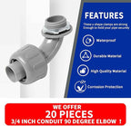 (20 Pack) Yariwiz 3/4 Plastic Liquid Tight Conduit 90 Degree Elbow