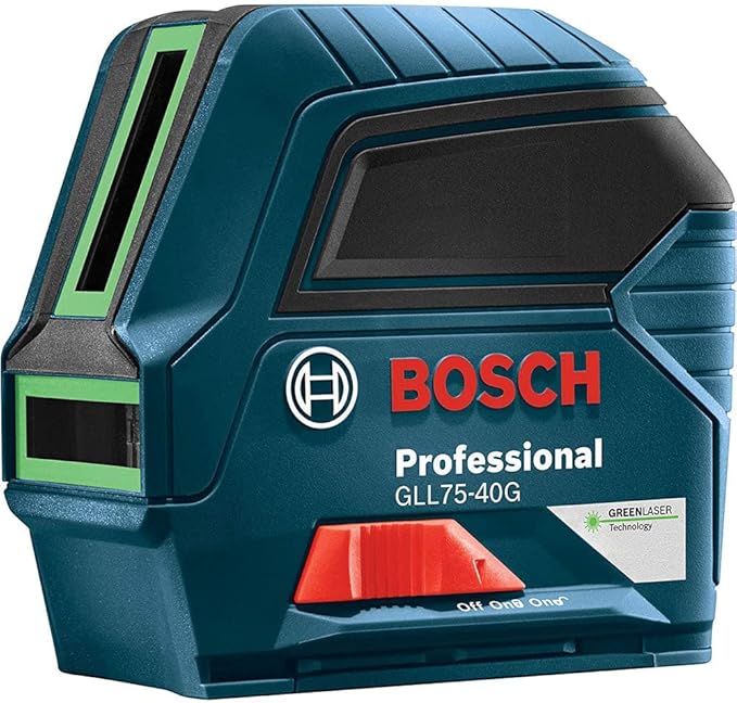 Bosch GLL75-40G Outdoor Self Leveling Cross Line Laser Level [75 FT] Horizontal & Vertical Mode Electronic Laser Includes Batteries, Magnetic Mount and Heavy-Duty Pouch