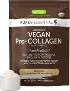 Vegan Collagen Peptide Powder, Enhanced with Glycine, Proline & Hydroxyproline & Cofactor Vitamin C, Non GMO, Complete Vegetarian Plant Based Collagen Powder Booster, 35 Servings, Pure & Essential