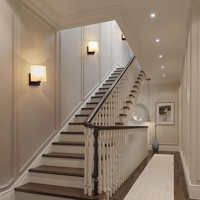 Hardwired Wall Sconces, Modern Acrylic Shade Wall Light Fixture, Black Walls Mounted Lamp with Ceramic Lamp Holder, Classic E26 Bulb Walls Lighting for Bedroom, Living Room, Hallway 【No Bulb Included】