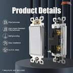 ThunderWay Single Pole Light Switch, Rocker Wall Light Switch, 15A 120/277V, Decorator On/Off Rocker Paddle Interrupter, UL Listed, White, 30 Pack