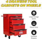 4-Drawer Steel Rolling Tool Cart with Wheels & Handle, Heavy-Duty Tool Chest Storage Cabinet for Garage and Workshop