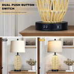 27“ Beige Boho Rattan Table Lamps with Night Light, Natural Bedroom Lamps Set of 2 with USB A+C Charging Ports, Rustic Farmhouse Woven Wicker Bedside Nightstand Lamp for Living Room End Tab