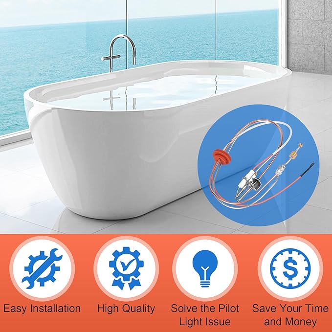 Upgraded SP20075 Pilot and Igniter Assembly Replacement Kit Compatible with Rheem, GE, Richmond Water Heater Pilot Assembly Natural Gas Water Heater Parts Including Burner Door Gasket