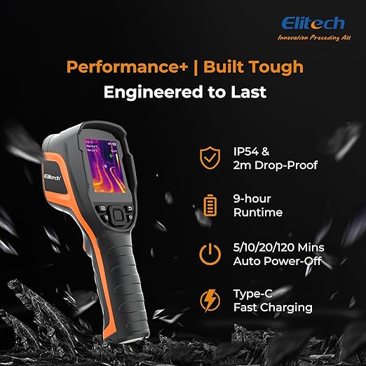 Elitech Thermal Imaging Camera – 256×192 IR High Resolution Infrared Camera, No Visual Fusion Needed, Video Recording, Emissivity & Temp Alarm Settings, for HVAC, Electrical, Home Inspection, TIC-210