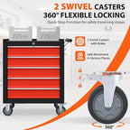 5-Drawer Rolling Tool Chest, Tool Box with 4 Wheels and Drawers, High Capacity Detachable Mobile Tool Storage Cabinet for Garage, Workshop, Mechanics and Repair Room (Black&Red)