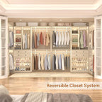 Closet System - 5FT Small Closet System with Drawers, 60" Closet Organizer System with Reversible Hanging Shelving, Closet Systems for Small/Walk-in Closets, Greige Oak
