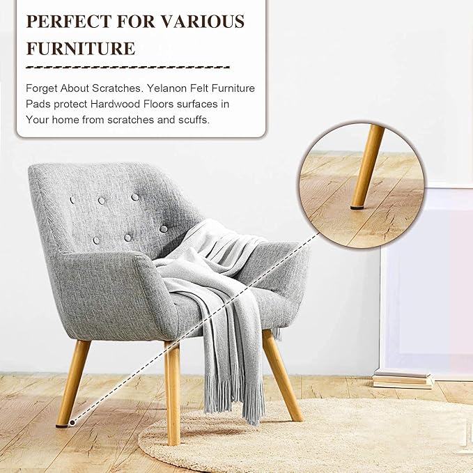 Yelanon Felt Furniture Pads -182 Pcs Premium Felt Pads for Chair Legs Furniture, Floor Protectors for Hardwood Floors, Mix Color
