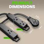 GEARit 360 Rotating Flat Plug Extension Cord (20ft, Black) Multi 3-Outlet Extension 16 AWG Wire, Adapter for Small Spaces, Right Angle Socket, ETL Certified - 20 Feet