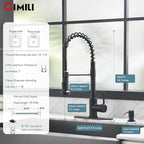 GIMILI Matte Black Kitchen Faucet with Soap Dispenser, Commercial Single Handle Spring Pull Out Kitchen Sink Faucets with Pull Down Sprayer