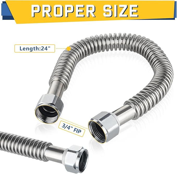 6-Pack GUOFIS Corrugated Flexible Stainless Steel Water Heater Connector,3/4" FIP x 3/4" FIP Hose for Water Heater/Water Softener(24-Inch)(HOSE040-6Pack)