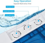 COSTWAY Portable Washing Machine Twin Tub 26 Lbs Capacity, 18 Lbs 8 Lbs Spinner, Compact Control Knobs Timer Function, Drain Pump, Laundry washer, for Apartment RV, Blue