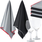 VitalCozy 6 Pcs Wine Glass Polishing Cloths Large Microfiber Cleaning Cloths 25 x 20 Inch Lintless Towels for Drying Wine Glasses Cleaning Window Stemware Dishes Glassware (Black, Gray)