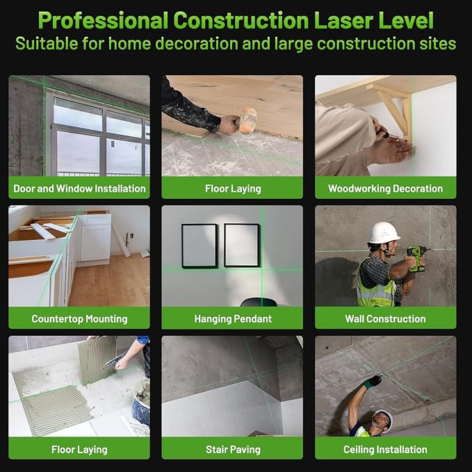 Huepar Laser Level 360 Self Leveling, W04CG Upgraded 4x360° Bluetooth Construction Lazer Leveler Tool with Electric Rotating Base ＆ Large LCD Screen, 4D 16 Lines Green Cross Laser Level