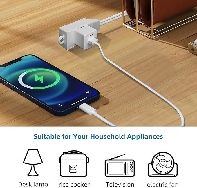 TiFFCOFiO Indoor Extension Cord, 2 Prong 12 Feet Extension Cord, 3 Polarized Outlets with Safety Slide Windows,13A/1625W, 16 AWG, 1 Pack